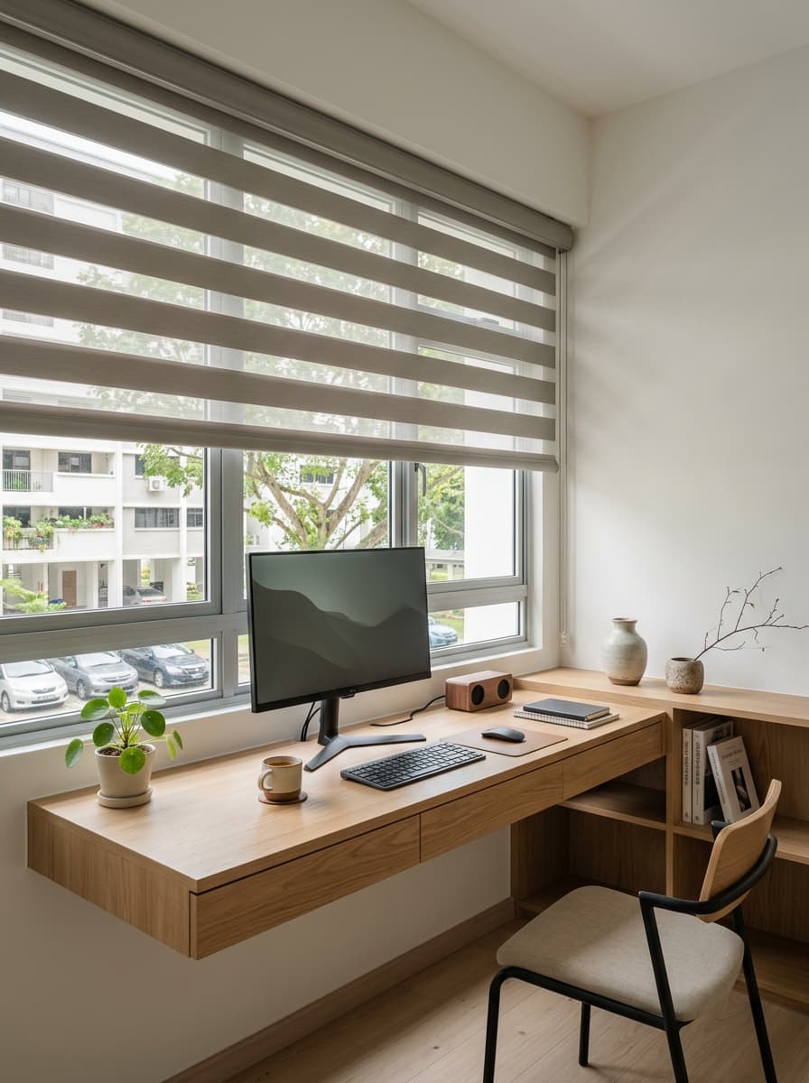 HDB study with zebra day-night blinds