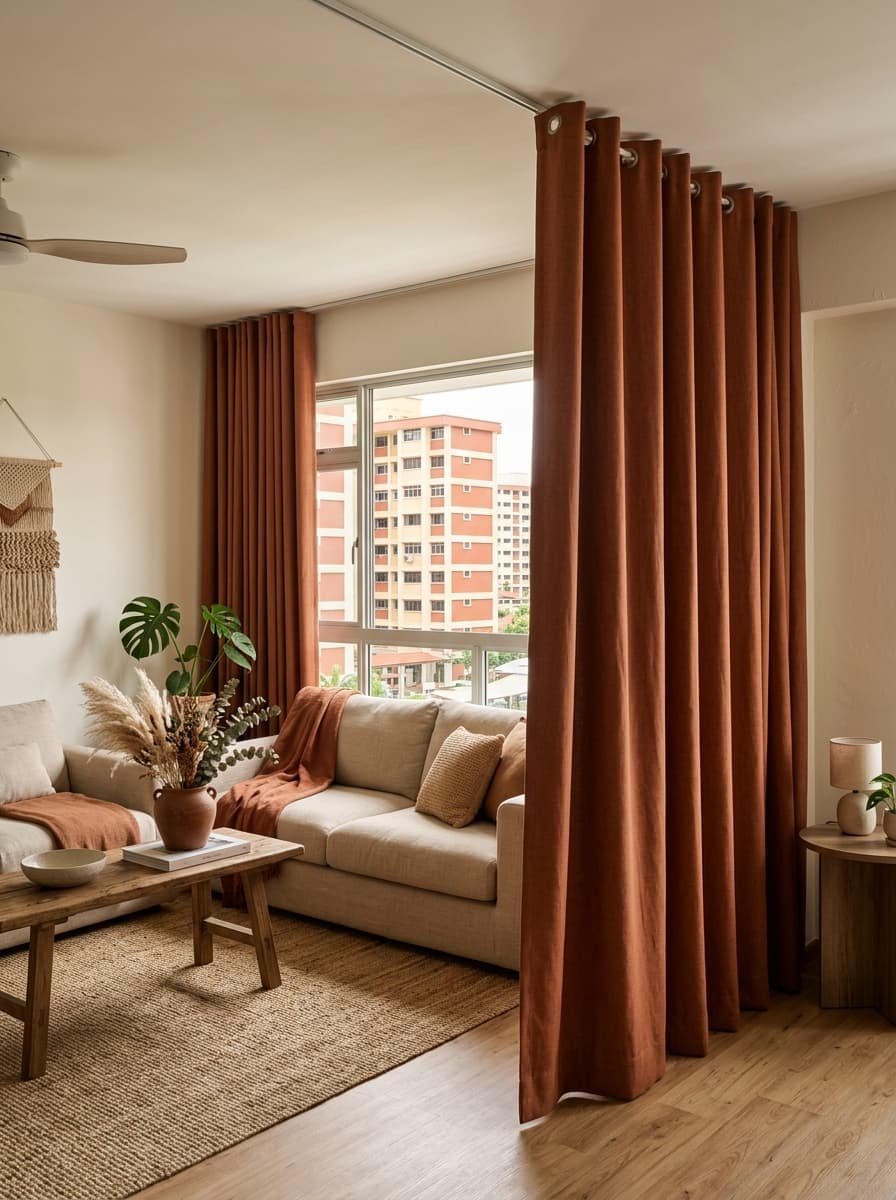 HDB living room with blockout curtains