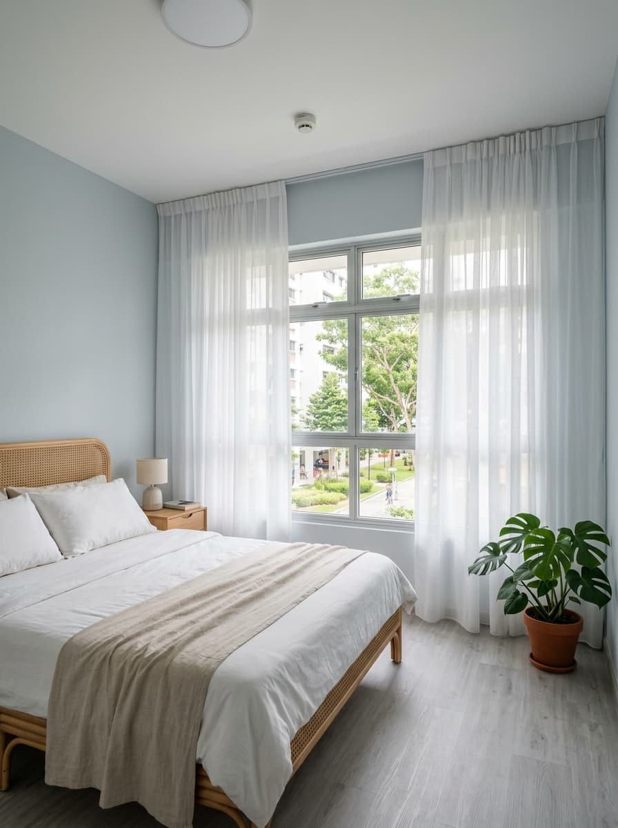 HDB bedroom with sheer day curtains