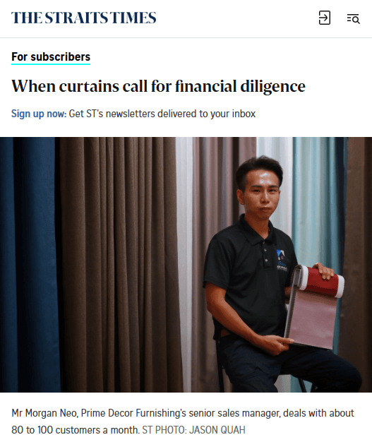 Press feature showing Prime Decor Furnishing in The Straits Times newspaper